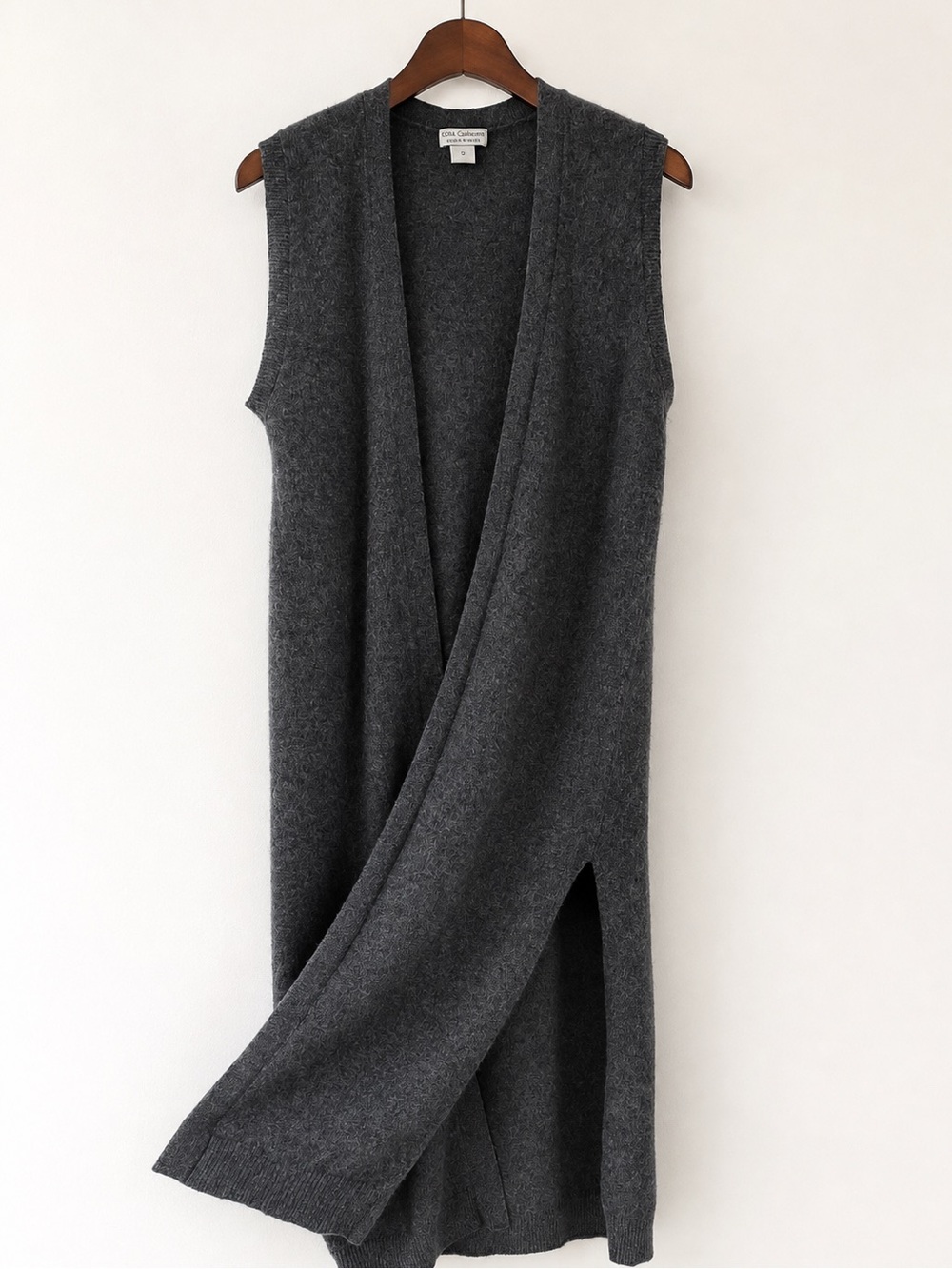 OATS Cashmere Charcoal Gray Longline Sleeveless Duster Cardigan XS Lagenlook